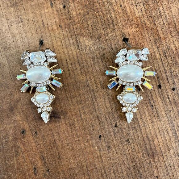 Banana Republic Majestic Jewels Drop Earrings Rhinestone Pearl - Picture 1 of 8